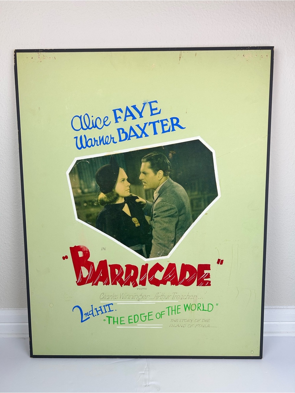 Vintage 1939 Barricade Movie Poster Alice Faye Warner Baxter 22x28 Wall Art